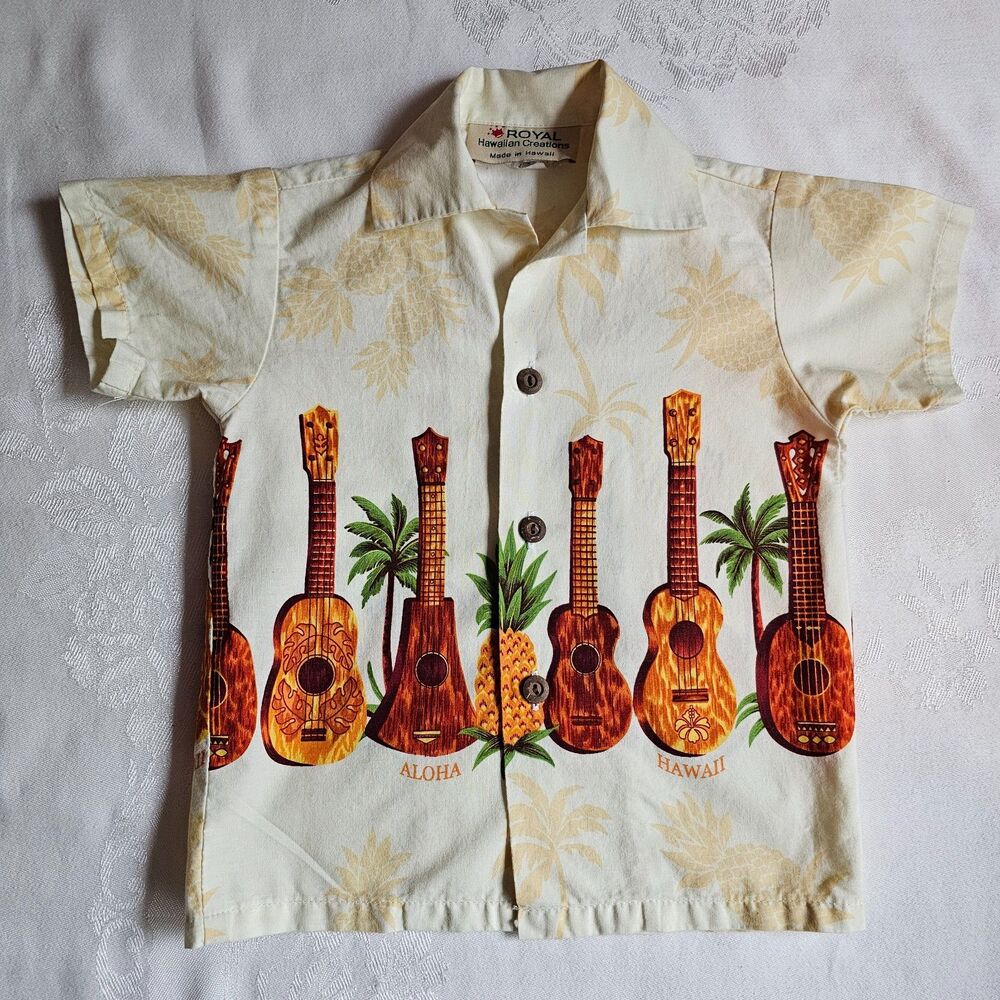 Royal Hawaiian Creations Baby Shirt w Guitars Instruments Cotton sz1  Vintage